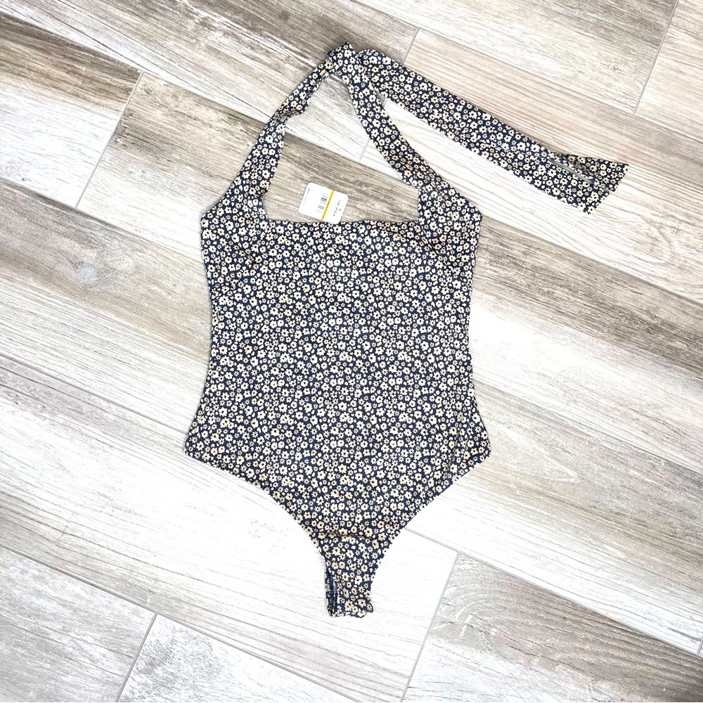 FREE PEOPLE Floral Neck Tie Bodysuit